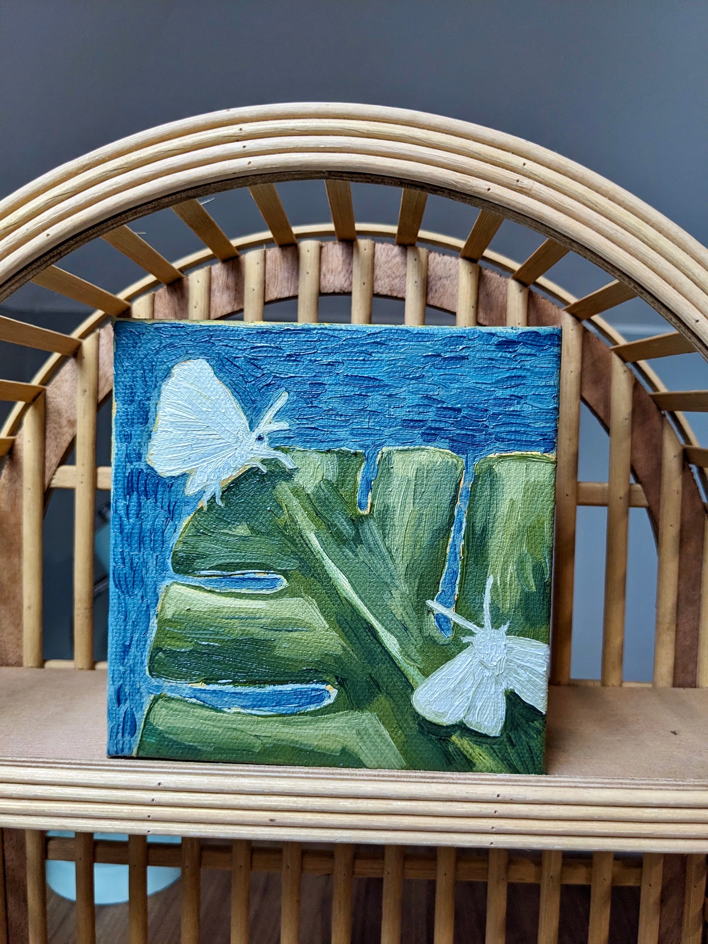 “Monstera Moths” - 4x4 Original Oil Painting