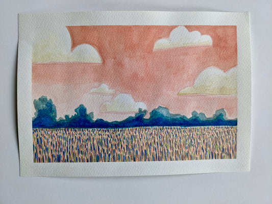 “Peach Sunset” - 7x10 Watercolor Painting