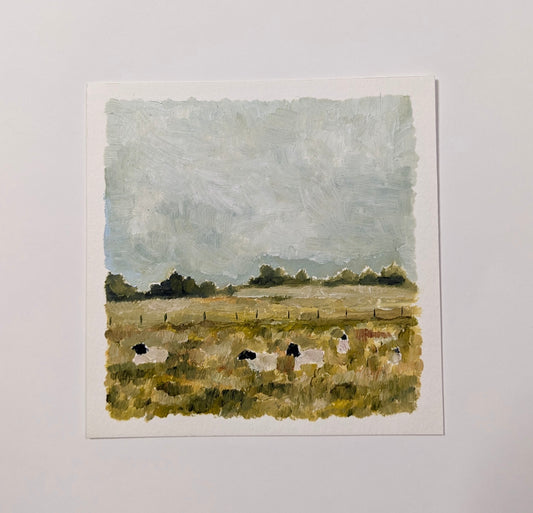 “Watching Sheep” - 5x5 Original Oil Paint
