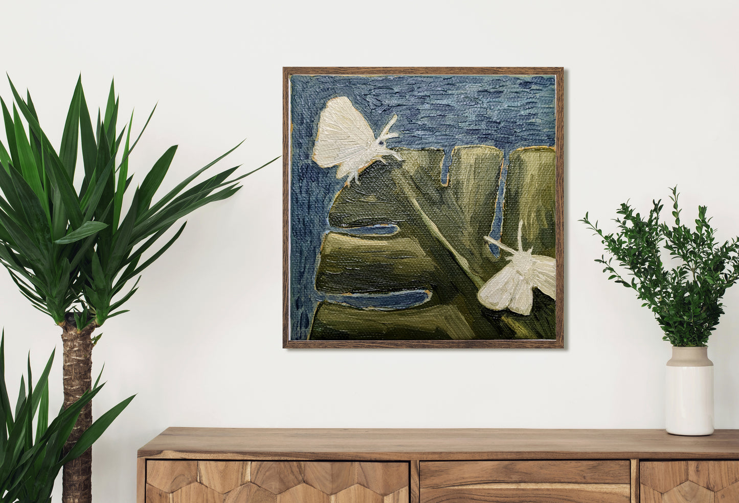 “Monstera Moths” - 4x4 Original Oil Painting